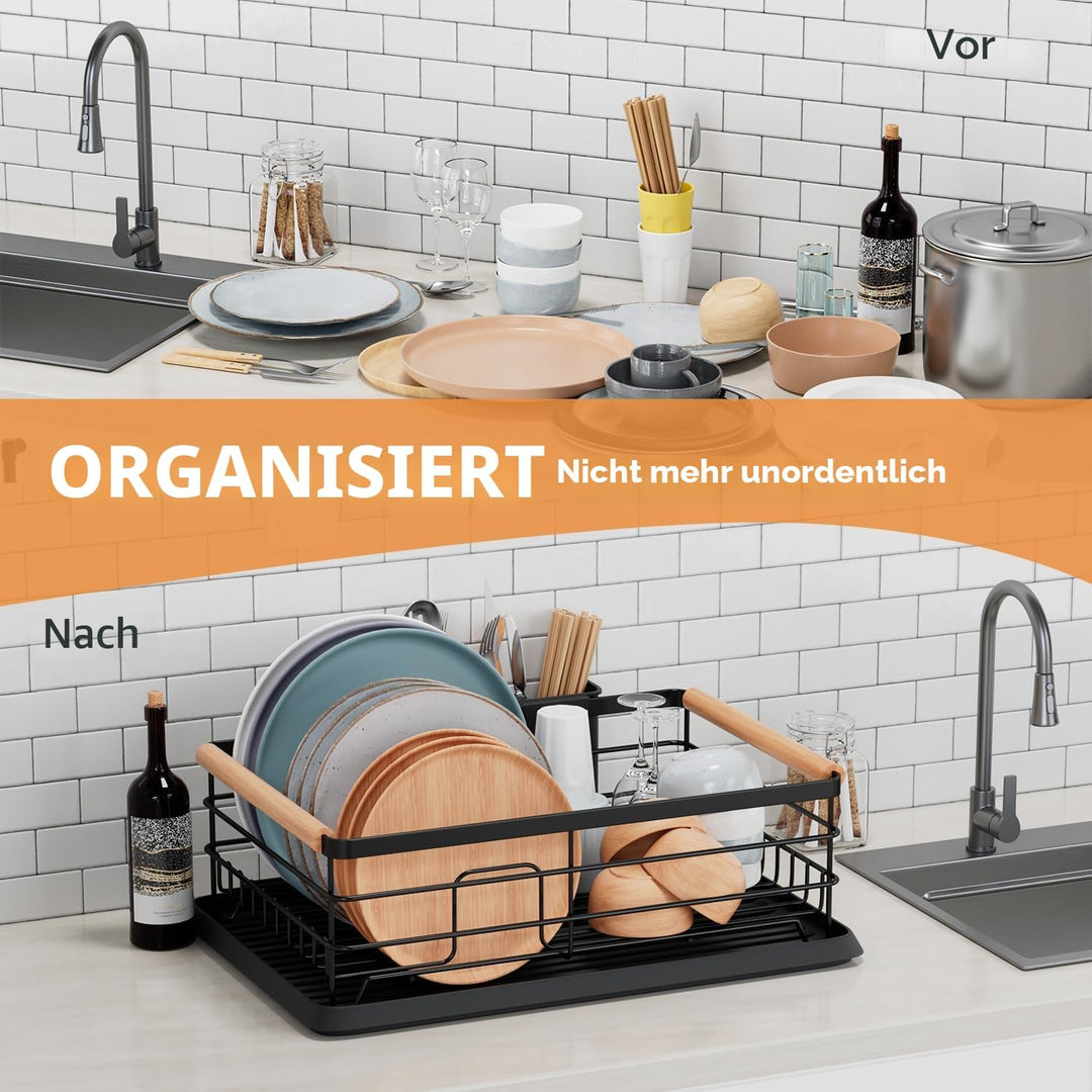 BRIAN & DANY Abtropfgestell mit Abtropfschale und Bestecksammler, Schwarz, 42× 30× 15, Geschirrständ