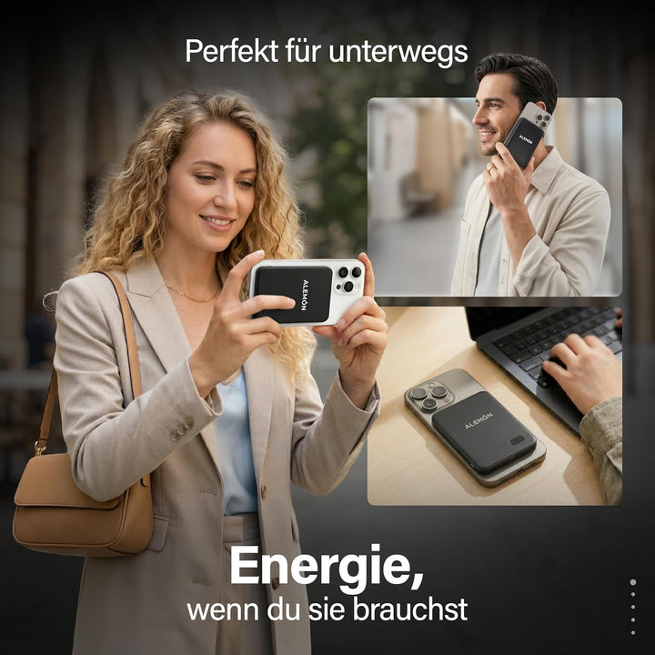 Magnetische Powerbank, Wireless & USB-C, 5000mAh, 15W/20W Schnellladung, Ultra Slim 7,8mm, kompatibe
