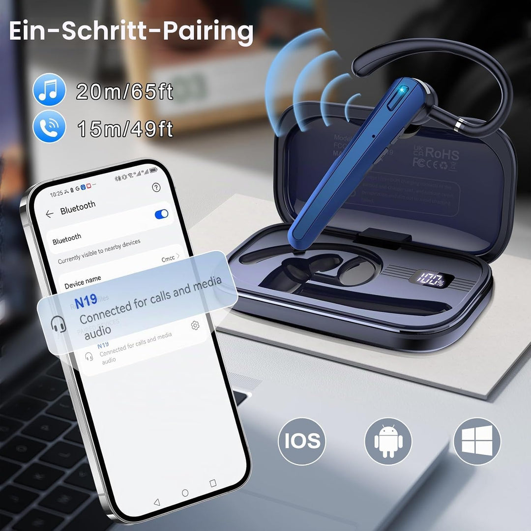 Atheewon V5.3 Bluetooth Headset, Headset Kabellos Freisprech mit ENC Dual Geräuschunterdrückung Mic,
