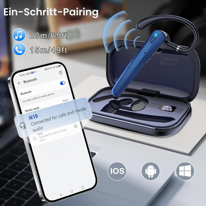 Atheewon V5.3 Bluetooth Headset, Headset Kabellos Freisprech mit ENC Dual Geräuschunterdrückung Mic,