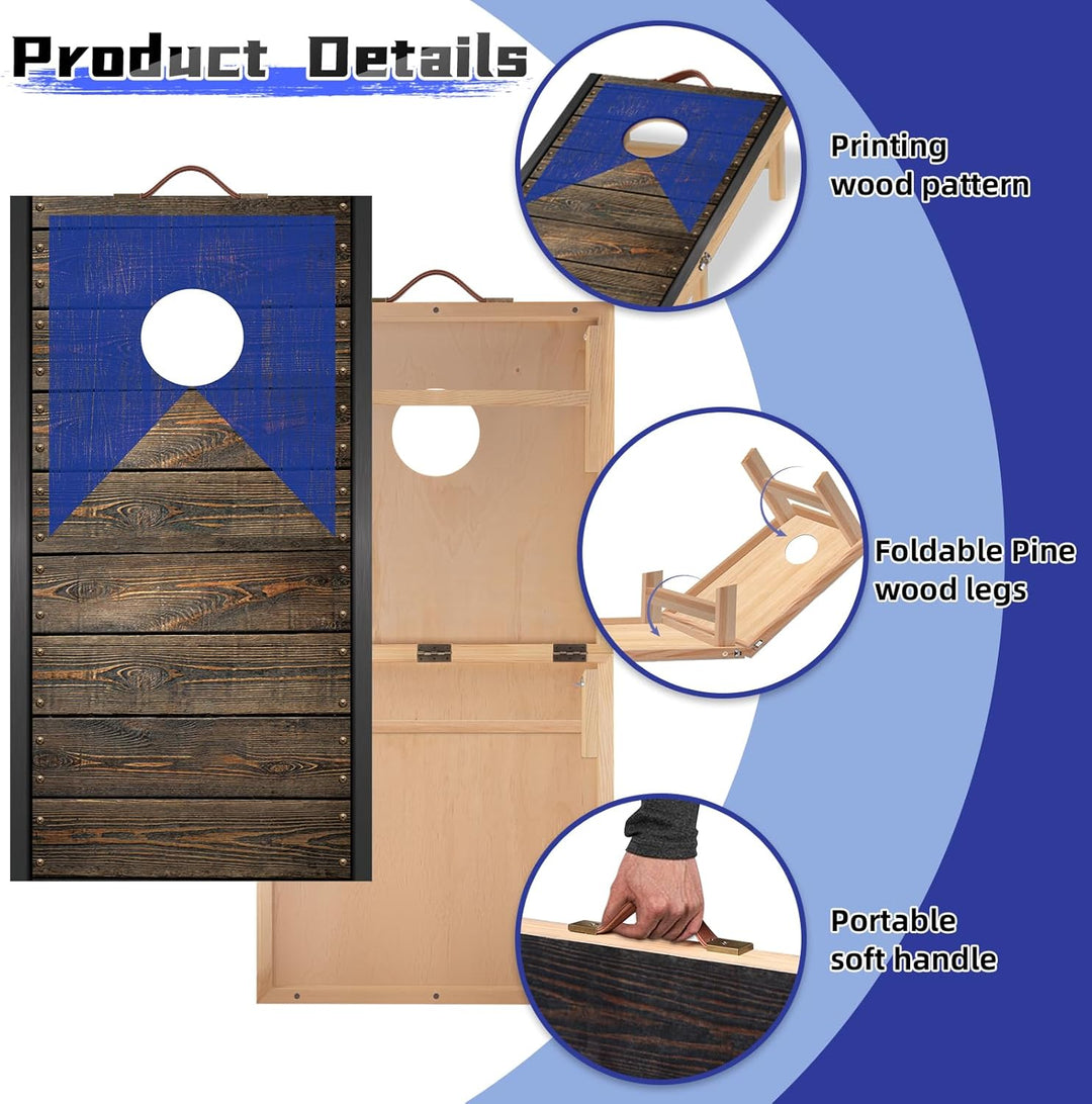 NZQXJXZ Cornhole Spiel Set aus Massivholz – 120 x 55 cm Faltbare Cornhole Bretter mit 8 Sitzsäcken u
