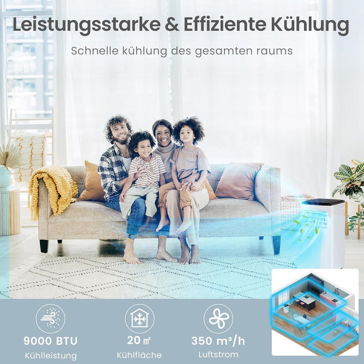 COSTWAY 9000 BTU mobile Klimaanlage mit Abluftschlauch, 4 in 1 Klimagerät mit Kühlen, Ventilator, He