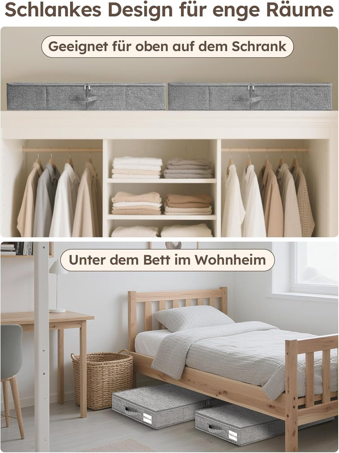 JUPELI 12cm Unterbettkommode,85x40x12 cm, Strukturverstärkung, Faltbare Aufbewahrungsbox aus Leinens