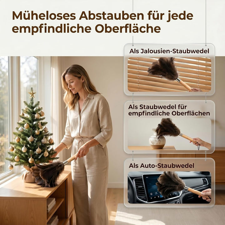 Loveco 2er Staubwedel Straussenfedern, Flauschig & Weich, Effektive Staubentfernung für Haushalt, Au