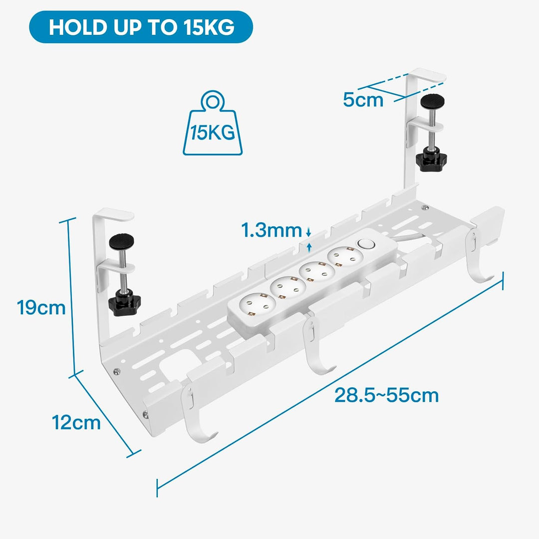 GUOOUG Kabelkanal Schreibtisch Weiss Ohne Bohren, Einziehbar 28,5-55CM Kabelmanagement Schreibtisch,
