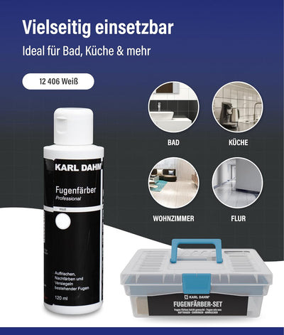 Karl Dahm – Fugenfärber-Set Weiss im Koffer I Fugenreparatur-Set mit Fugenfärber 120 ml (Fugenfarbe