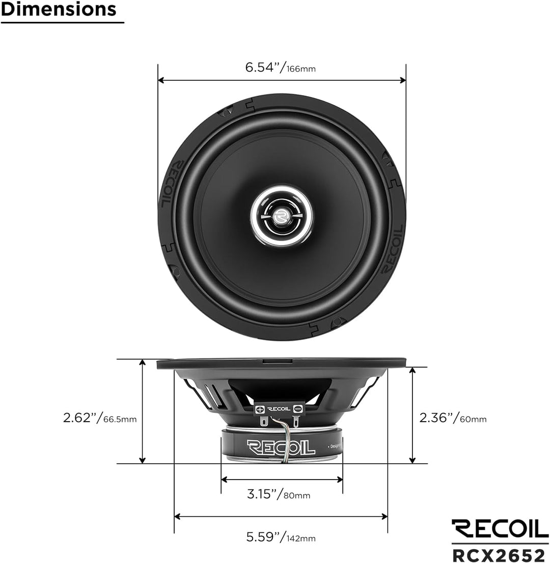 RECOIL RCX265 Echo Series 16,5 cm (6,5 Zoll) 2-Wege-Koaxiallautsprecher, 100 W RMS / 200 W Spitze, P