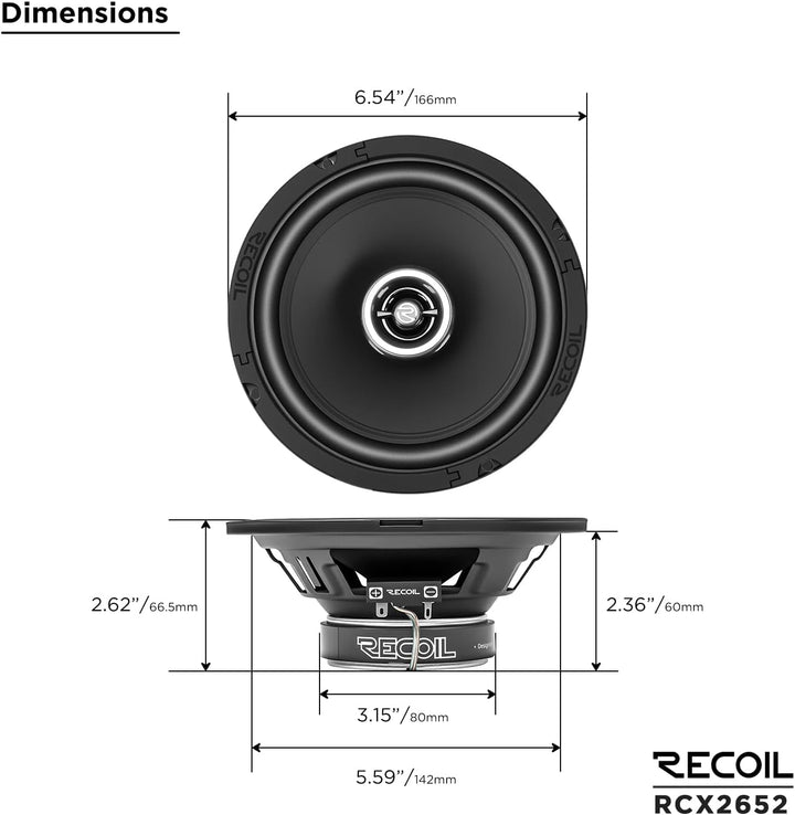 RECOIL RCX265 Echo Series 16,5 cm (6,5 Zoll) 2-Wege-Koaxiallautsprecher, 100 W RMS / 200 W Spitze, P