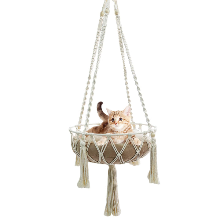 Makramee-Katzenbett, Hängematte für Katze, Katzenschaukel, handgestrickt, hängende Katzennester, Hau