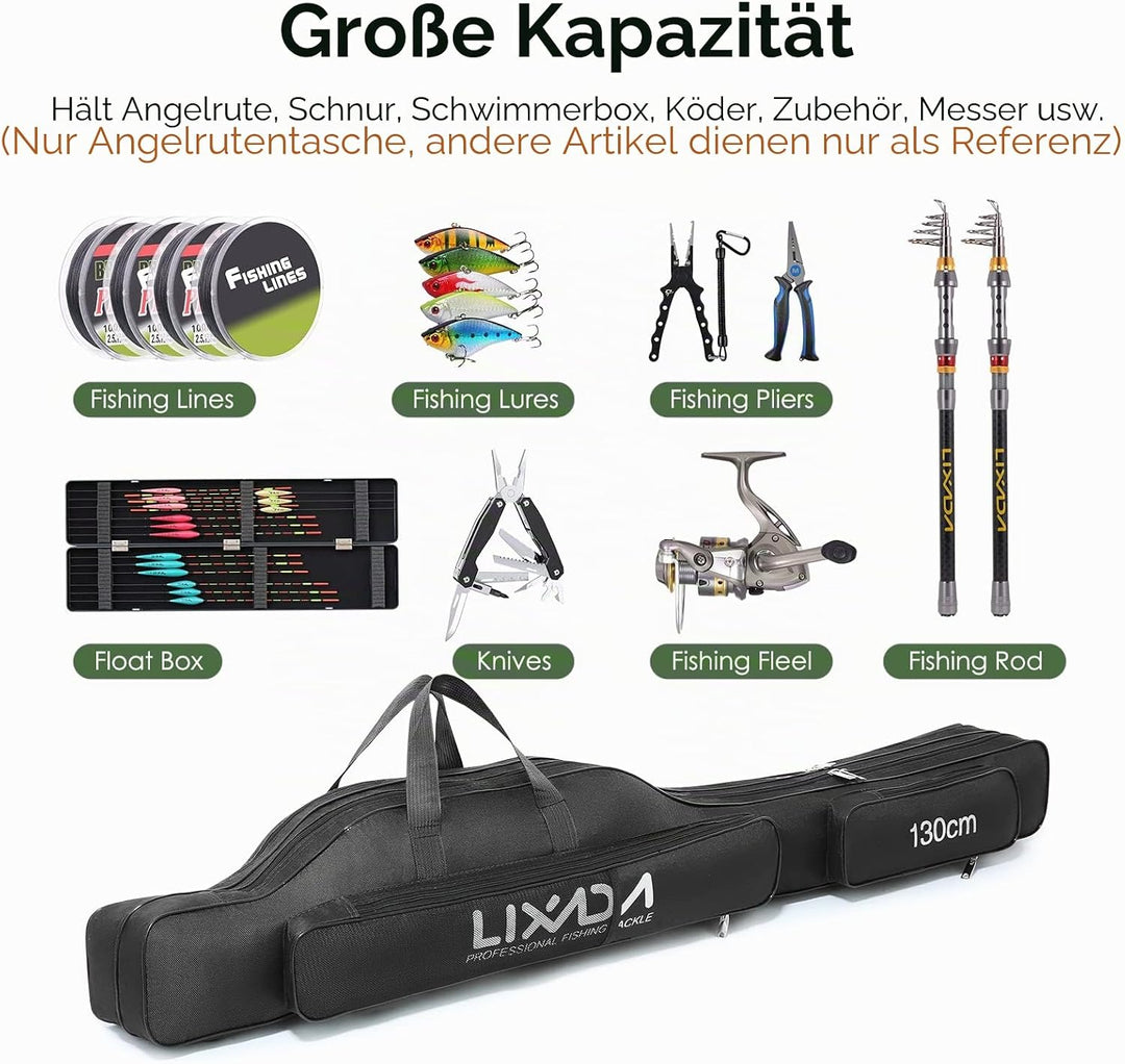 Lixada Tragbare Angeltasche Faltbare Angeltasche für Angelrute im Freien, 100 cm/130 cm/150 cm Schwa