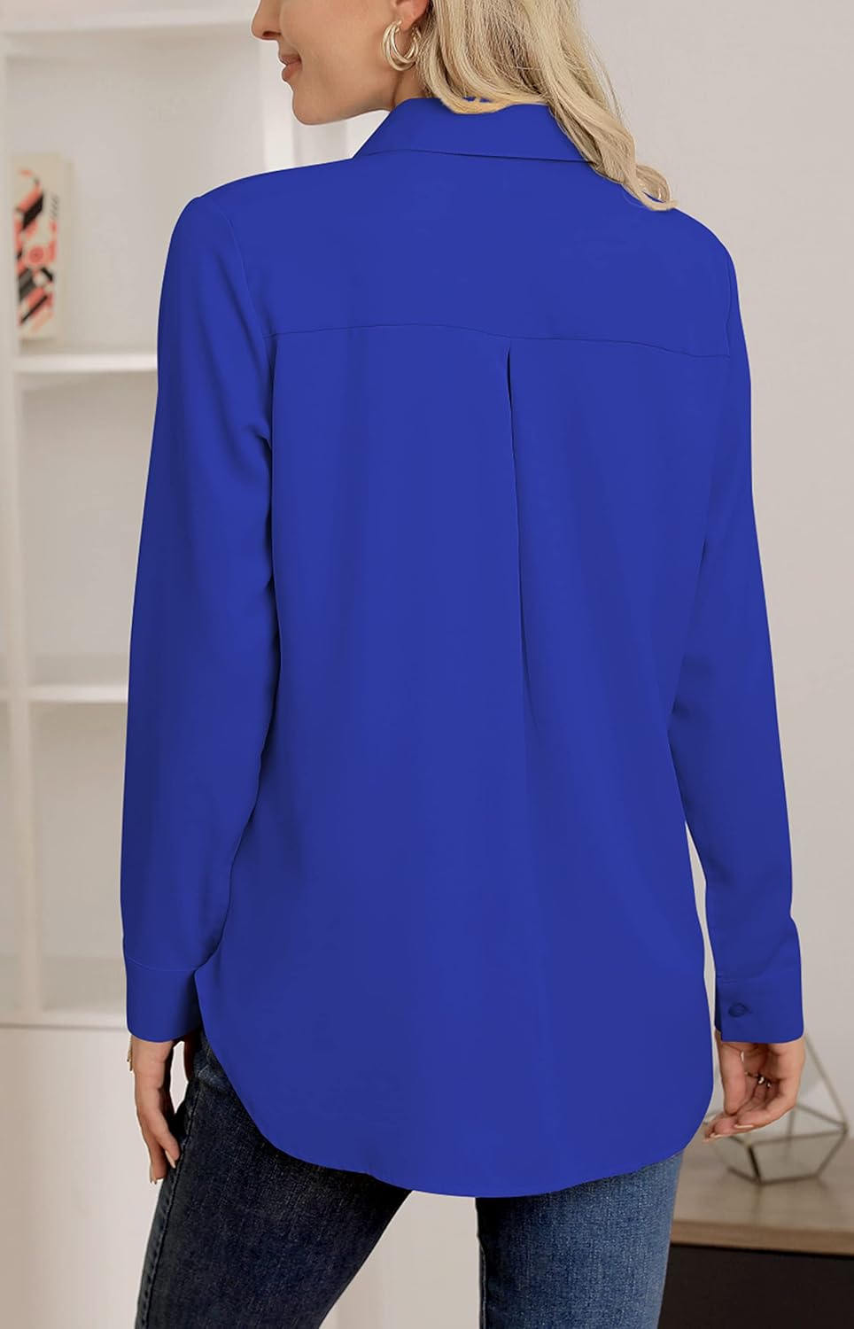 NONSAR Damen Bluse Elegant V-Ausschnitt Hemden Langarm Casual Arbeit Oberteile mit Knöpfen Hemd Lose