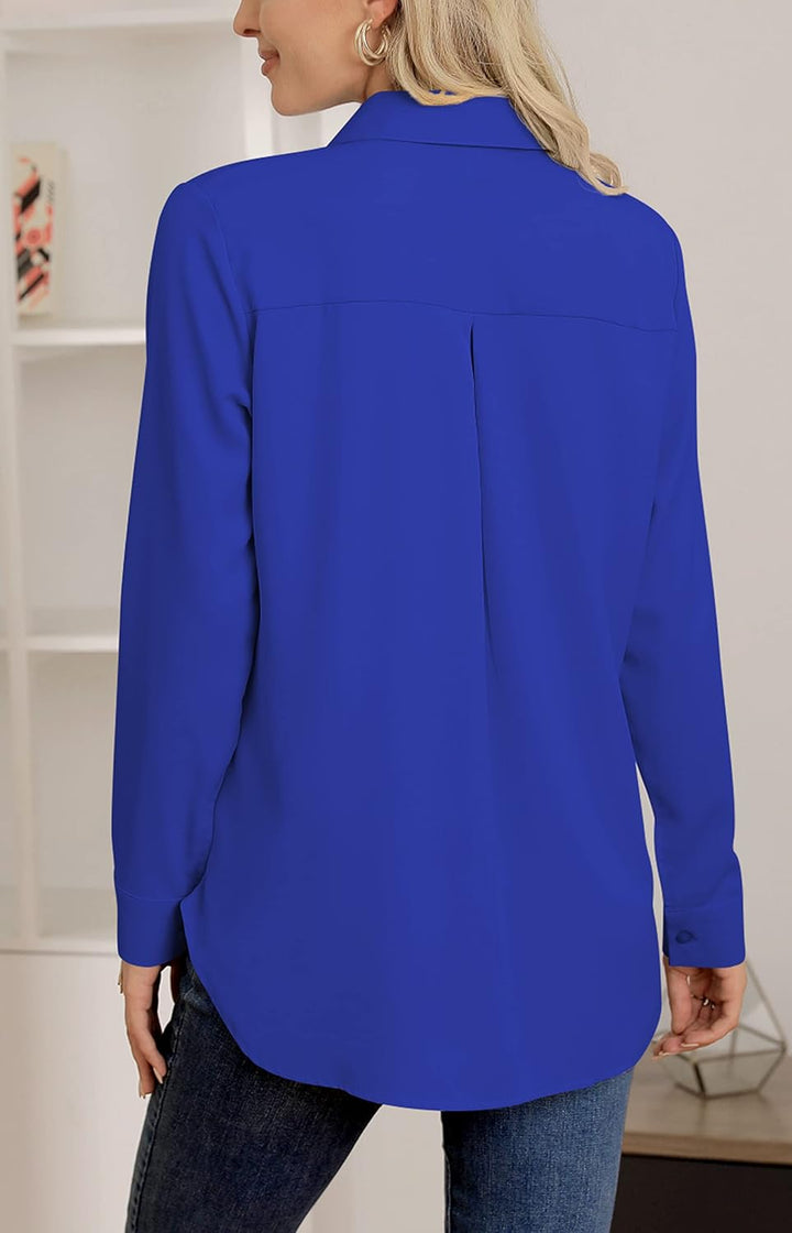 NONSAR Damen Bluse Elegant V-Ausschnitt Hemden Langarm Casual Arbeit Oberteile mit Knöpfen Hemd Lose