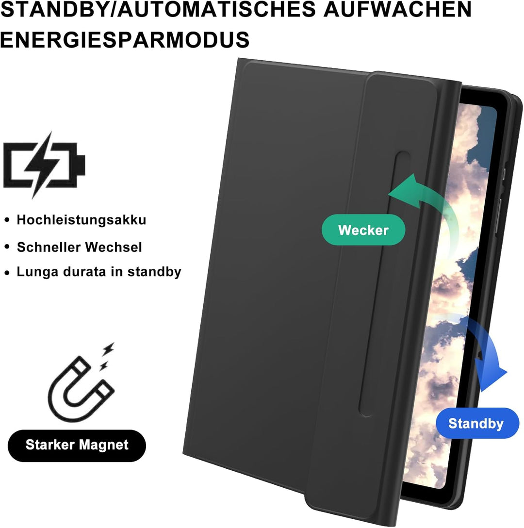Hülle mit Tastatur für Samsung Galaxy Tab A9 8.7'' 2023, 7 Farben Beleuchtung, QWERTZ Deutsches, Mag