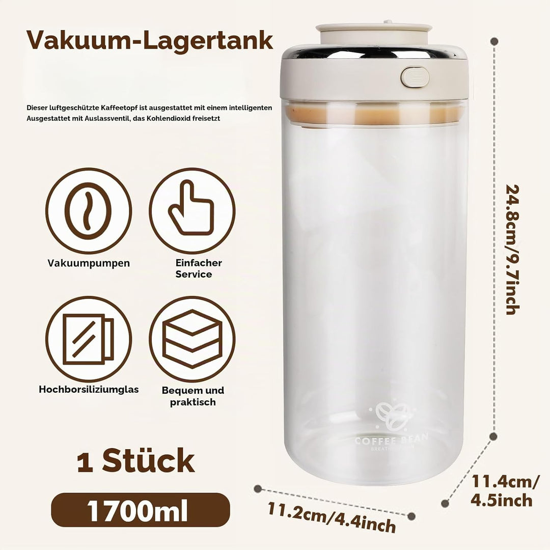 PRITOK Kaffeedose Luftdicht: 1700ml Kaffeedose mit Auslassventil und Datumsanzeige, Vakuum Kaffee Do