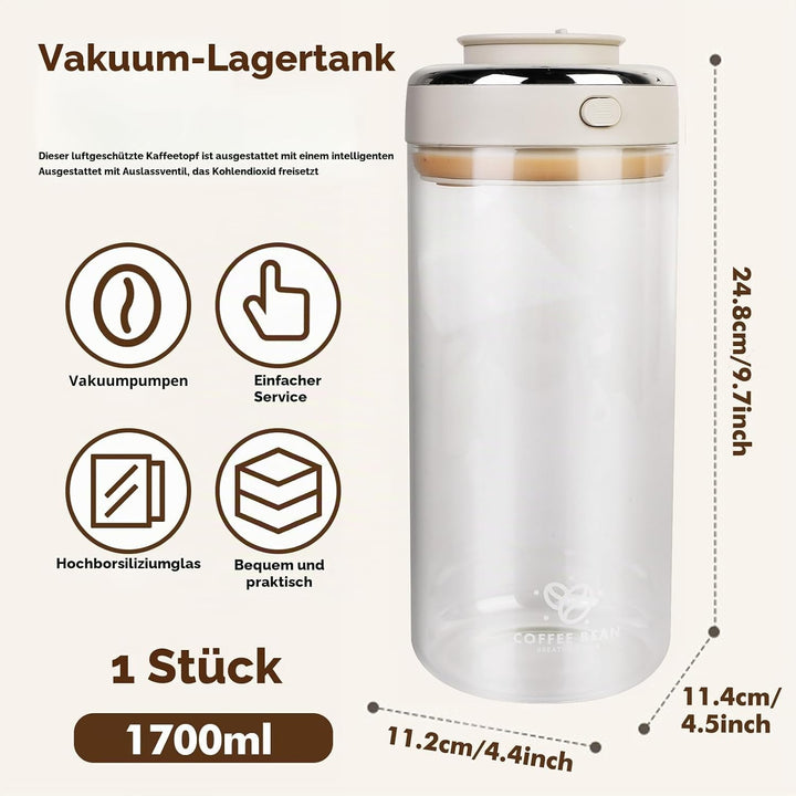 PRITOK Kaffeedose Luftdicht: 1700ml Kaffeedose mit Auslassventil und Datumsanzeige, Vakuum Kaffee Do