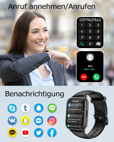 RUIMEN Smartwatch mit Telefonfunktion,Smartwatch für Damen Herren HD-Touch Screen Fitnessuhr mit SpO