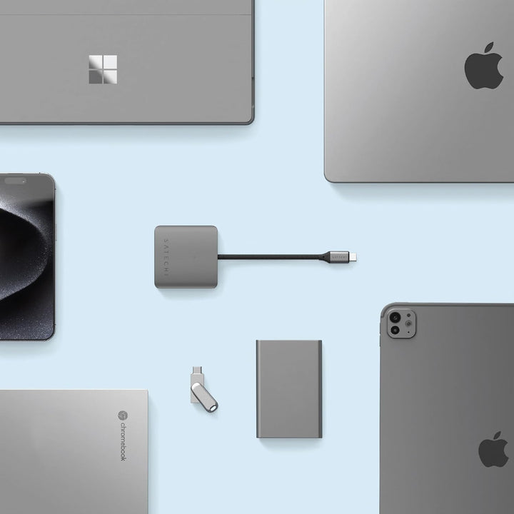 SATECHI USB-C Hub 4-in-1 Multiport Adapter, 100W PD Ladefunktion, USB 3.2 10-Gbit/s-Datenanschlüsse,