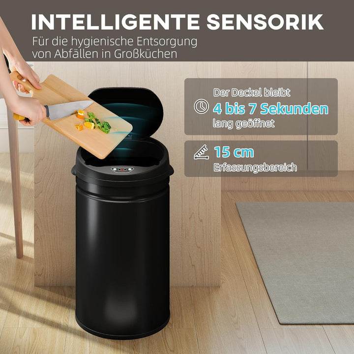 HOMCOM Mülleimer mit Sensor 30L Edelstahl Automatischer Leiser Mülleimer mit Soft-Close-Deckel, Bewe
