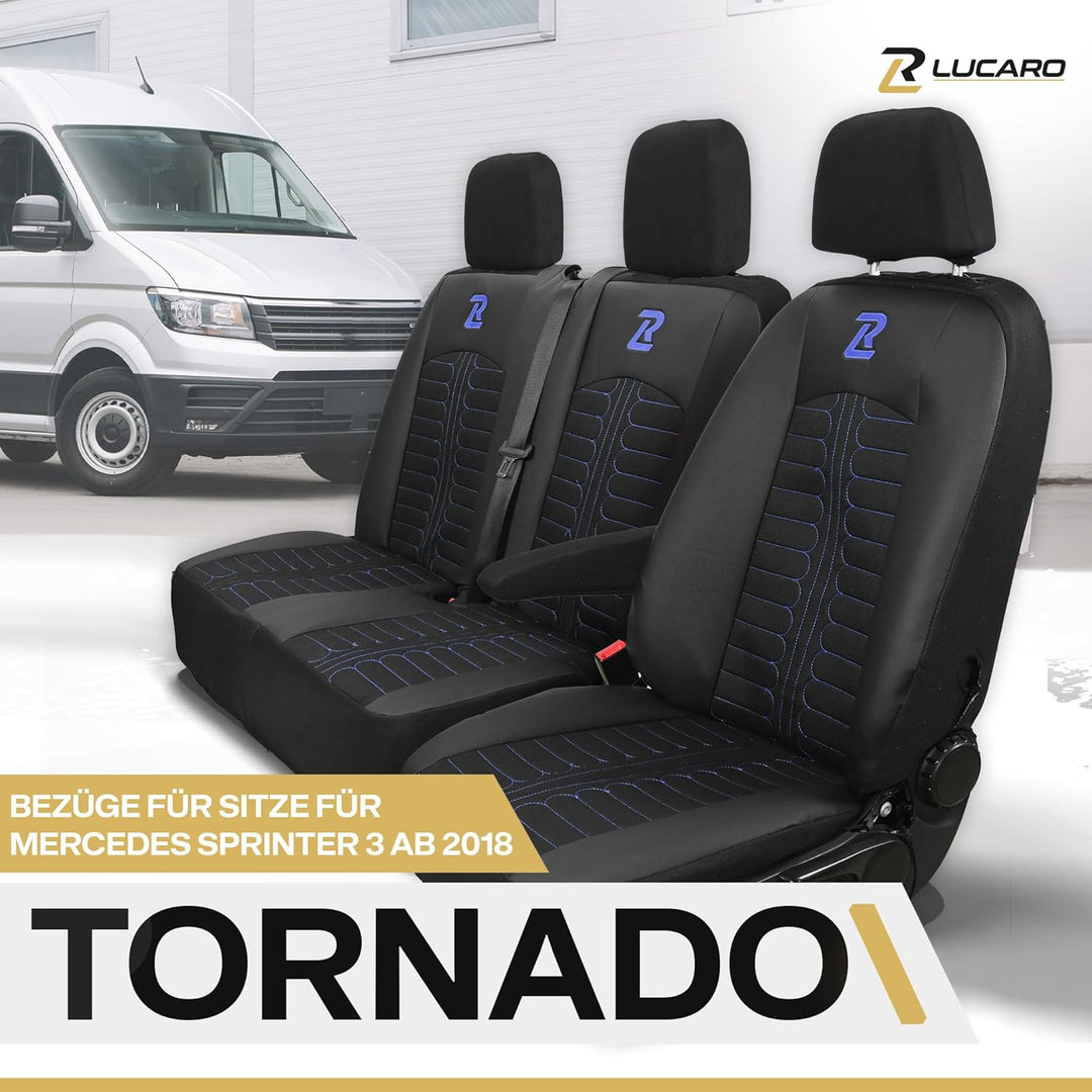 LUCARO Sitzbezüge Auto für Mercedes Sprinter 3 ab 2018 - Sitzbezügesets 1+2 - Auto Sitzbezüge Schwar