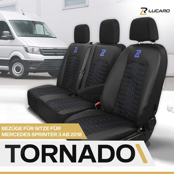 LUCARO Sitzbezüge Auto für Mercedes Sprinter 3 ab 2018 - Sitzbezügesets 1+2 - Auto Sitzbezüge Schwar