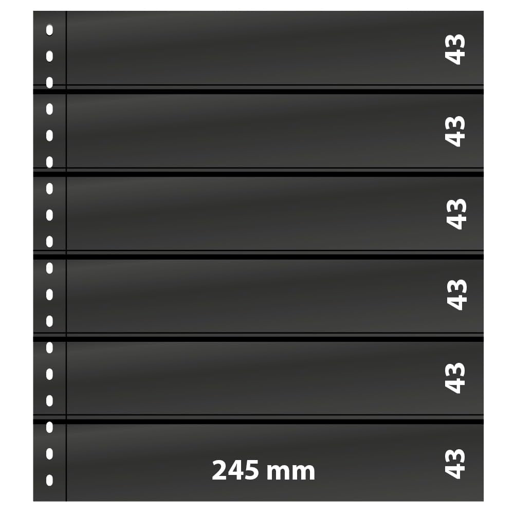 LINDNER Das Original Omnia Einsteckblatt mit 6 Streifen (43 mm) pro Seite, schwarz, 10er-Packung