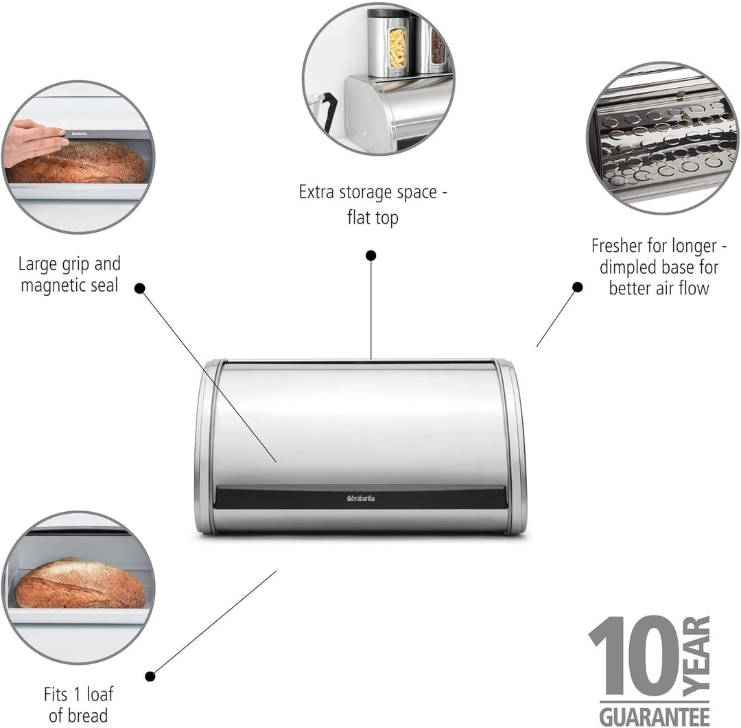 Brabantia Single Brotkasten, Chrom Medium Brilliant Steel, Medium Brilliant Steel