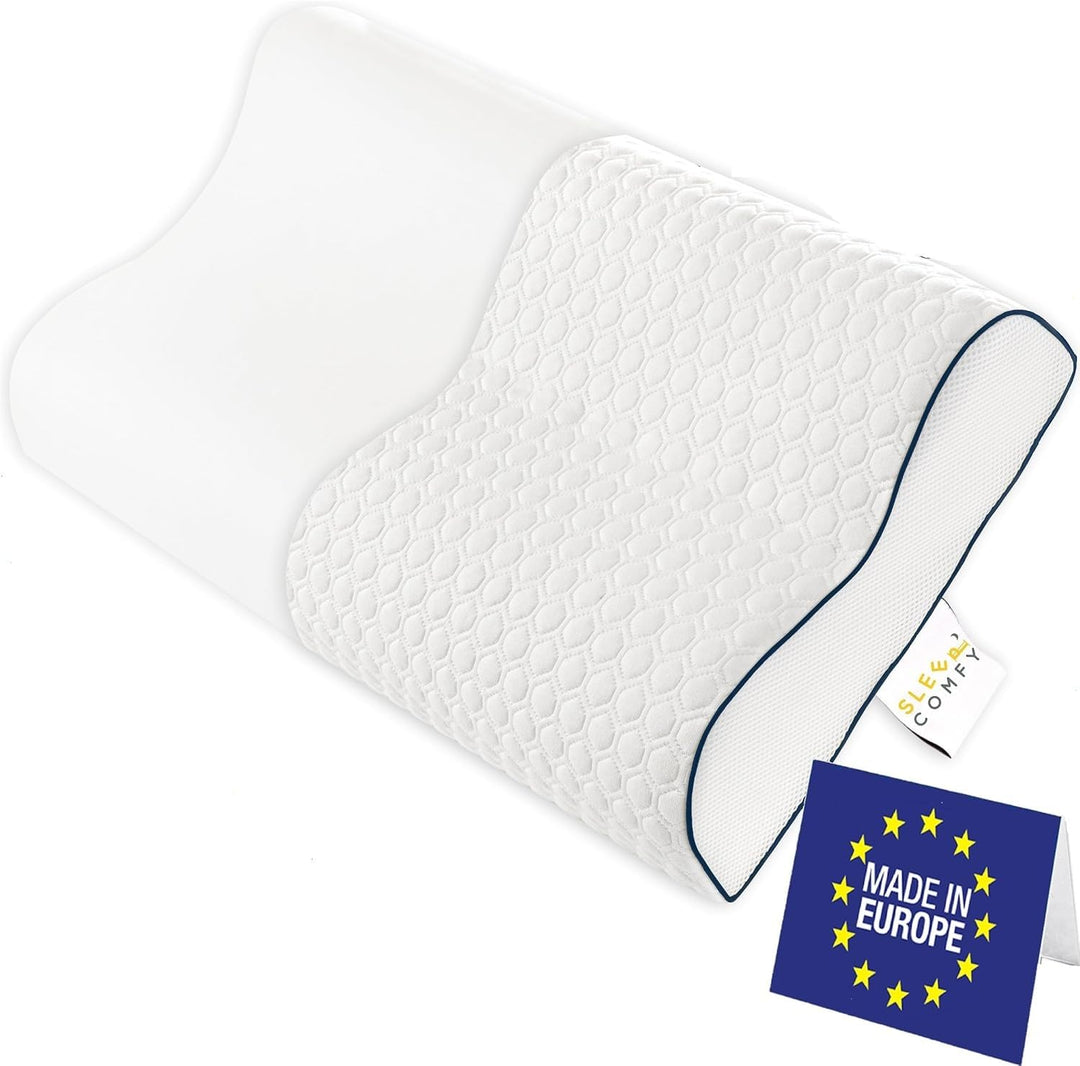 SLEEP COMFY - Premium Visco HWS Nackenkissen, 60x40x14/12cm, Kopfkissen mit Bezug, Nackenstützkissen