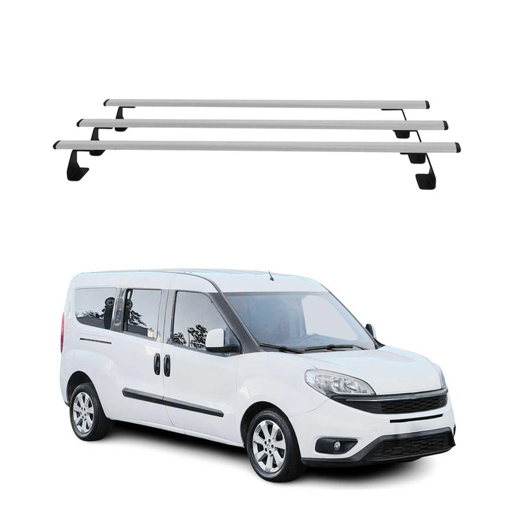 OMAC Heavy Duty Dachträger Querträger kompatibel mit FIAT Doblo II 2010-2021 – 3 Stangen – Stahl Sil