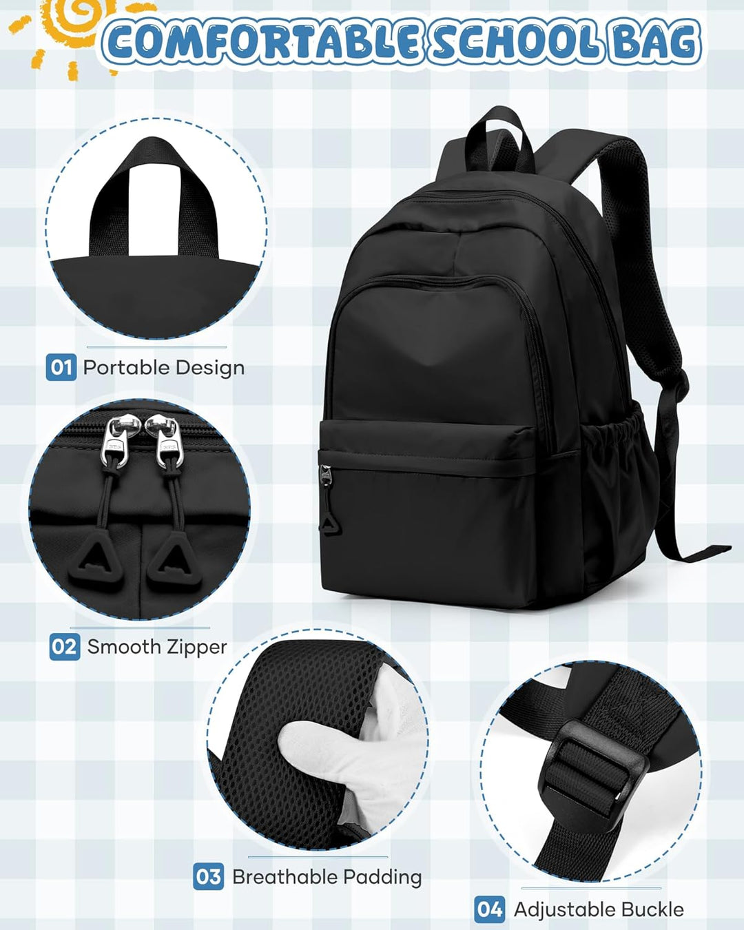 winspansy Schulrucksack Teenager Mädchen Jungen Schultasche Leichter Rucksack Schule Herren Damen Ae