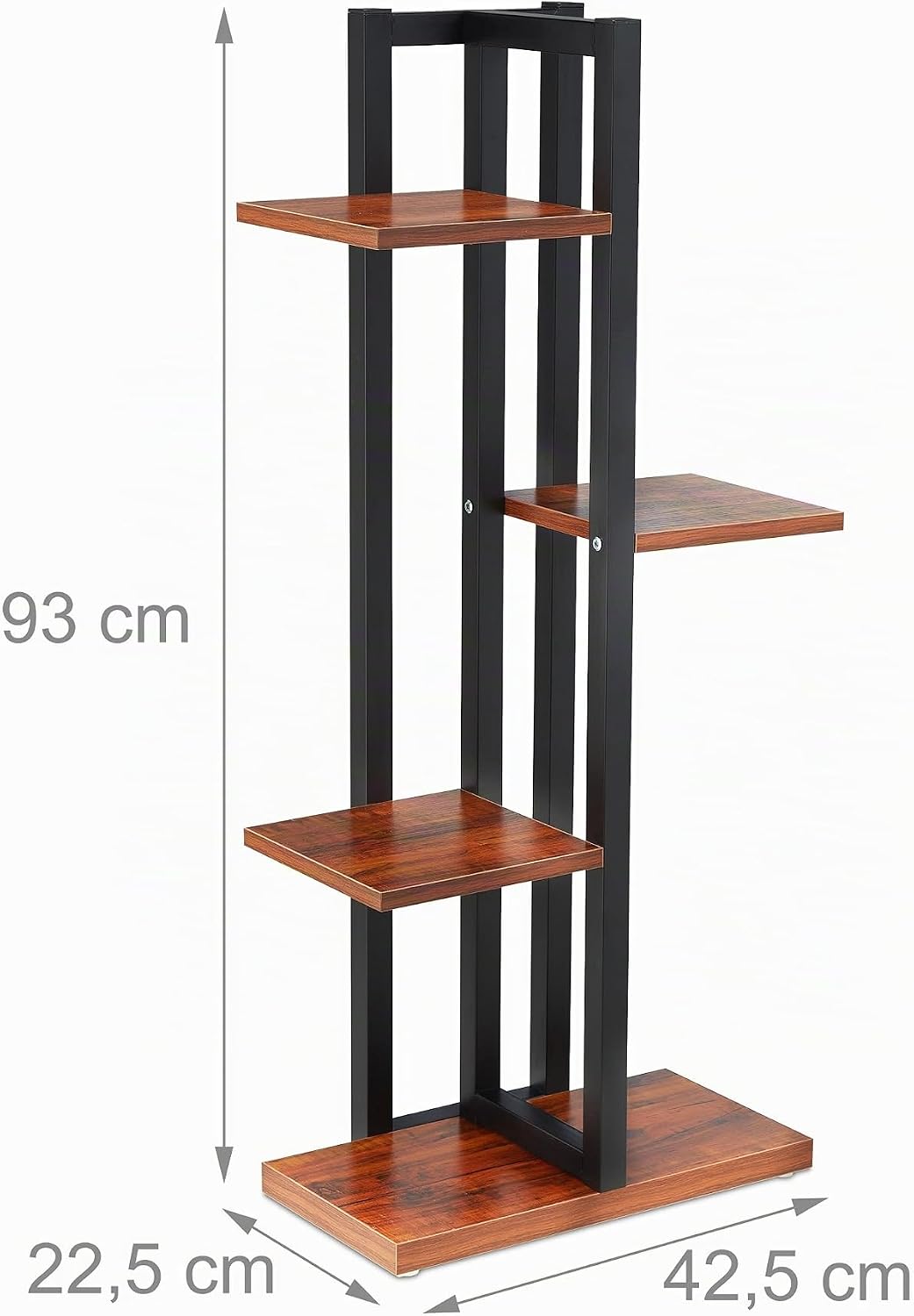Relaxdays Blumenregal Metall, 4-stufige Indoor Blumentreppe, Holzoptik, HBT: 93x42,5x22,5 cm, Pflanz
