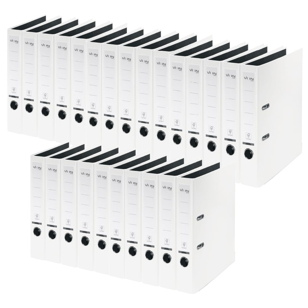 VON Leitz Ordner A4, 25er Pack, Karton mit Kunststoffeinband, 50 mm Rückenbreite, Für 350 Blatt, Bla
