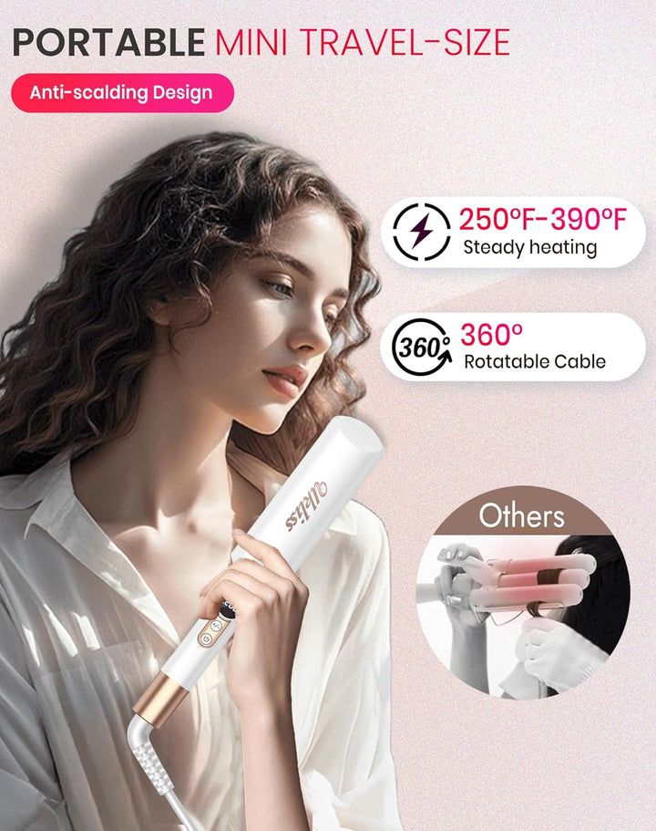 UKLISS Welleneisen, Pro Mini Welleneisen für Haare LCD-Anzeige 120-210℃, Reisegrösse Beach Waves Loc