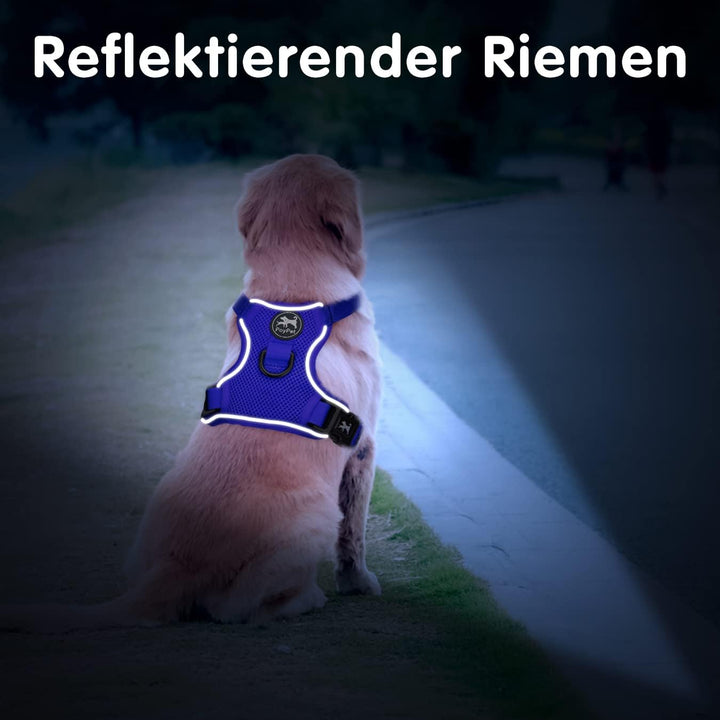 PoyPet Reflektierendes, weiches, atmungsaktives Hundegeschirr aus Mesh, erstickungsfreie, doppelt ge