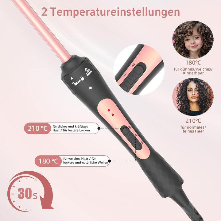 iToncs Lockenstab 9 mm Mini mit Quarz-Keramik-Beschichtung, zwei Temperatureinstellungen, schnell au