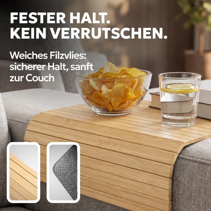 BAM BOO BOX Sofatablett aus Bambus - Couch Tablett flexibel - Sofatablett Armlehne - Sofa Tablett Ho