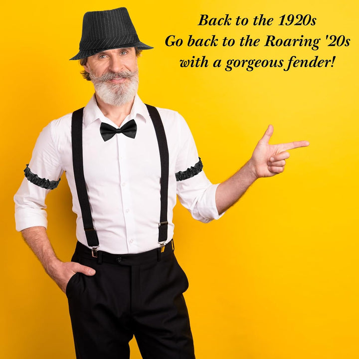 Blulu 1920er Jahre Herren Accessoires mit Weste Fedora Hut Taschenuhr Hosenträger Krawatte (Schwarz