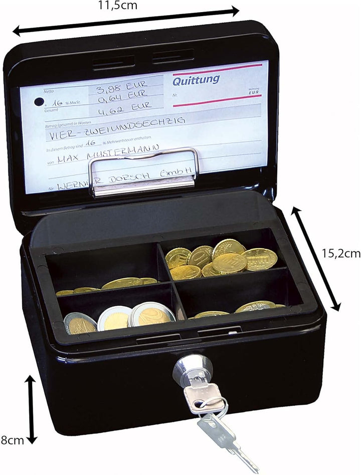 Wedo 145121H Geldkassette (aus pulverbeschichtetem Stahl, versenkbarer Griff, Geldnoten- und Belegek