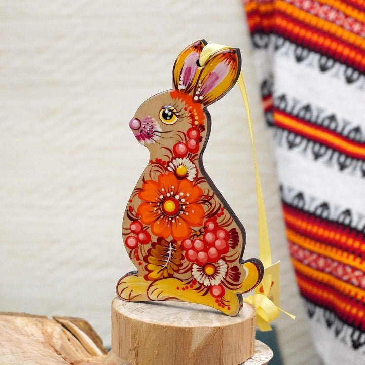 Schöner Osterhase Deko für den Osterstrauss aus Holz Handbemalt - Hasen Osterdekoration zum Aufhänge