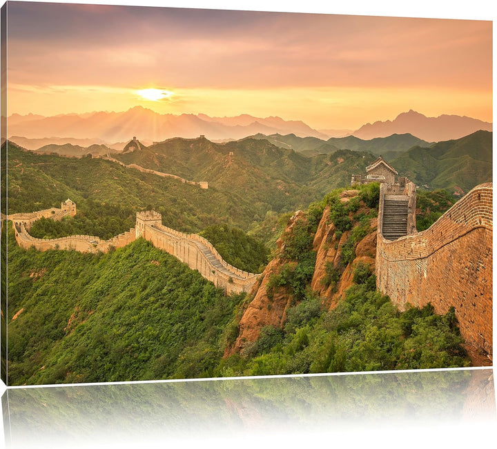 Chinesische Mauer, Format: 100x70 auf Leinwand, XXL riesige Bilder fertig gerahmt mit Keilrahmen, Ku