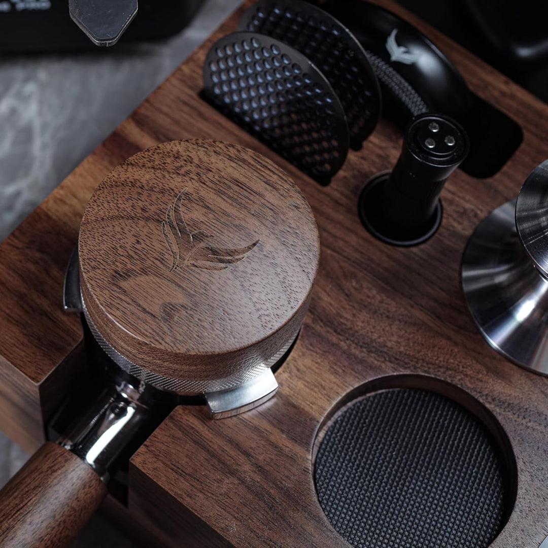 54mm Espresso Distributor – Verstellbarer Kaffee Leveler aus Edelstahl mit Walnussgriff, Passend für