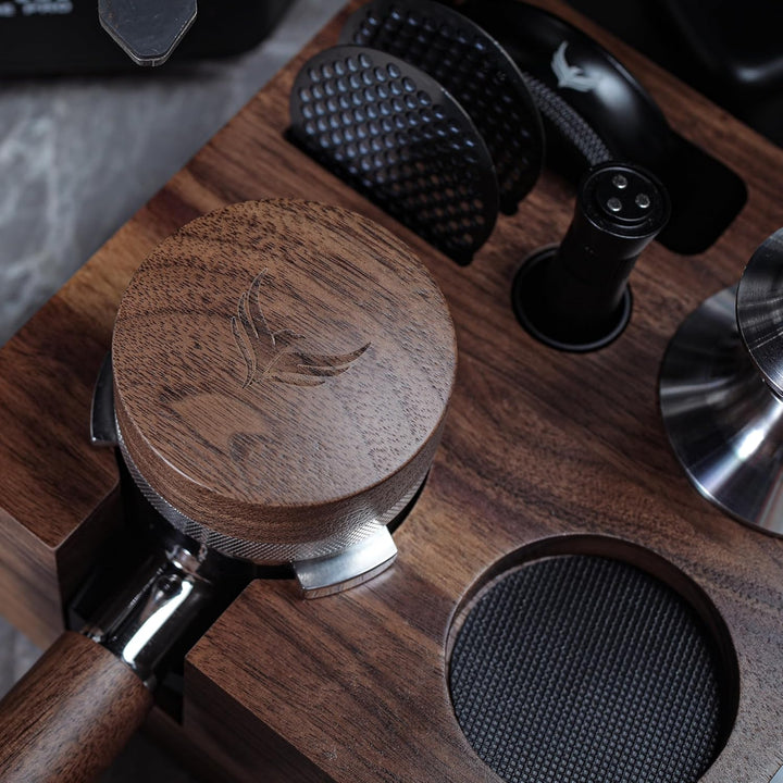 54mm Espresso Distributor – Verstellbarer Kaffee Leveler aus Edelstahl mit Walnussgriff, Passend für