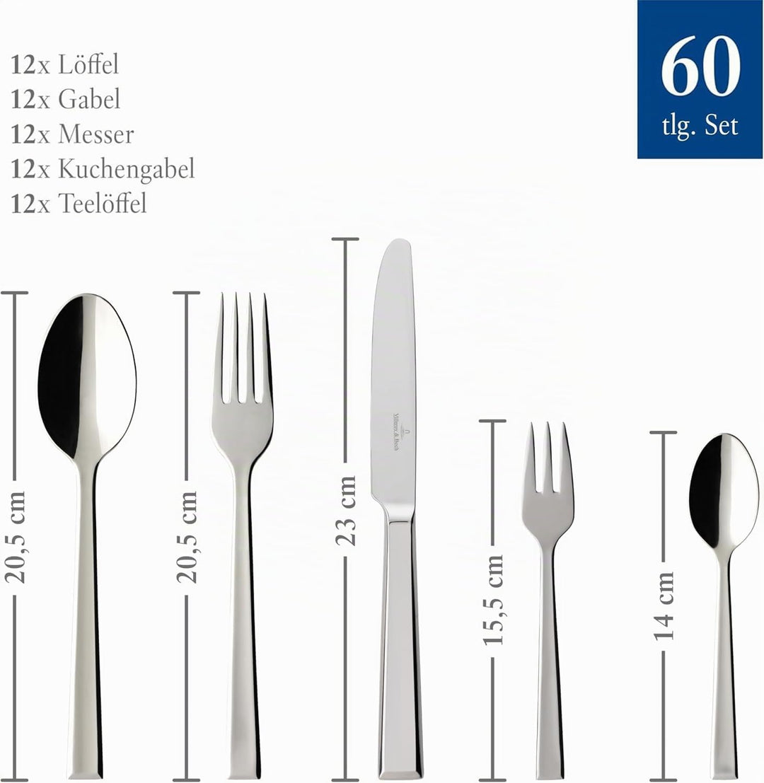 Villeroy &amp; Boch – Victor Tafelbesteck 60 Teilig, Besteckset Für 12 Personen, Spülmaschinenfest, Rost