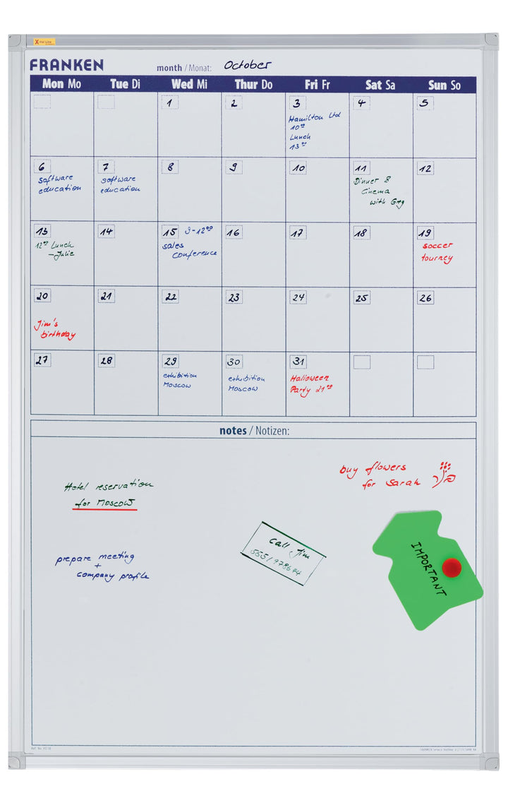 FRANKEN X-tra!Line Monatskalender mit Notizfeld, lackiert, magnetisch, beschreibbar, trocken abwisch