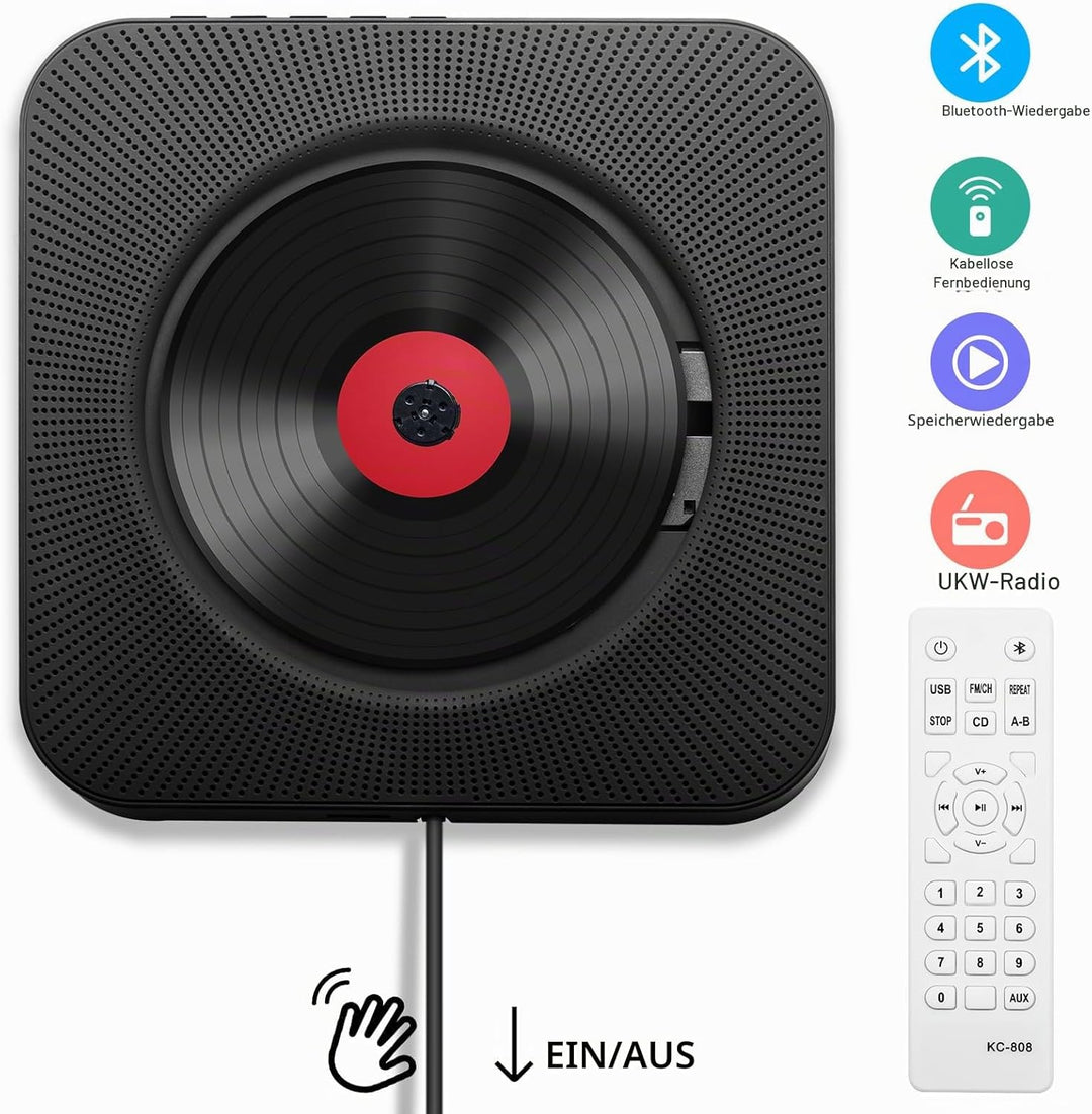 Adirigo Tragbarer Desktop-CD-Player mit Bluetooth – Kpop Musik CD-Player Eingebaute Doppel HiFi Laut