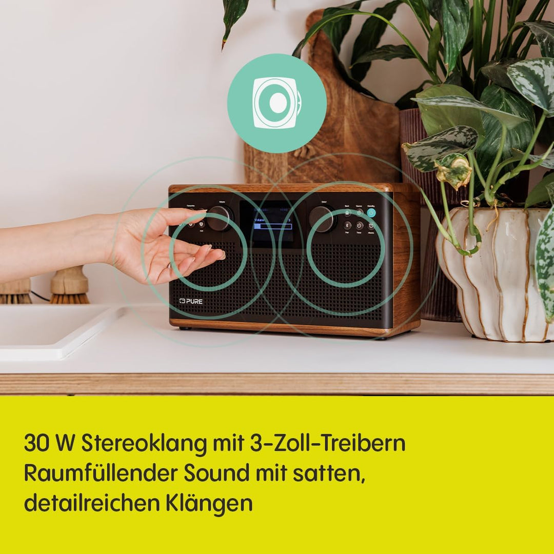 Pure Classic H6 Hi‑Fi Stereoanlage und Musikanlage mit DAB+ UKW Radio Bluetooth 5.3 USB‑A & AUX 2,4"