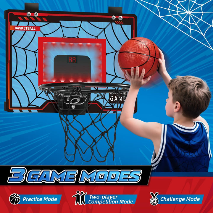 Basketballkorb Indoor Kinder, LED-Licht Mini Basketballkorb mit 3 Bällen &amp; Elektronische Anzeigetafe