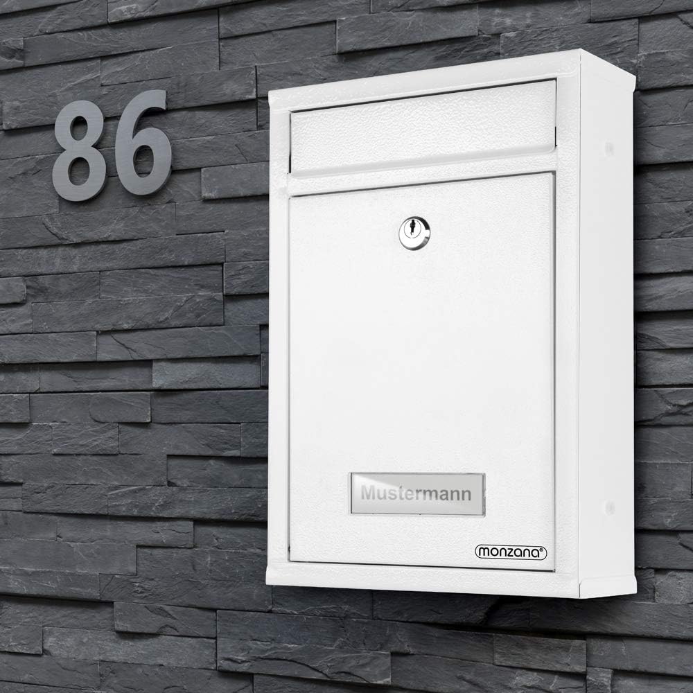 MONZANA® 6X Briefkasten Weiss inkl. 2 Schlüssel Namensschild abschliessbar Mailbox Briefkastenanlage