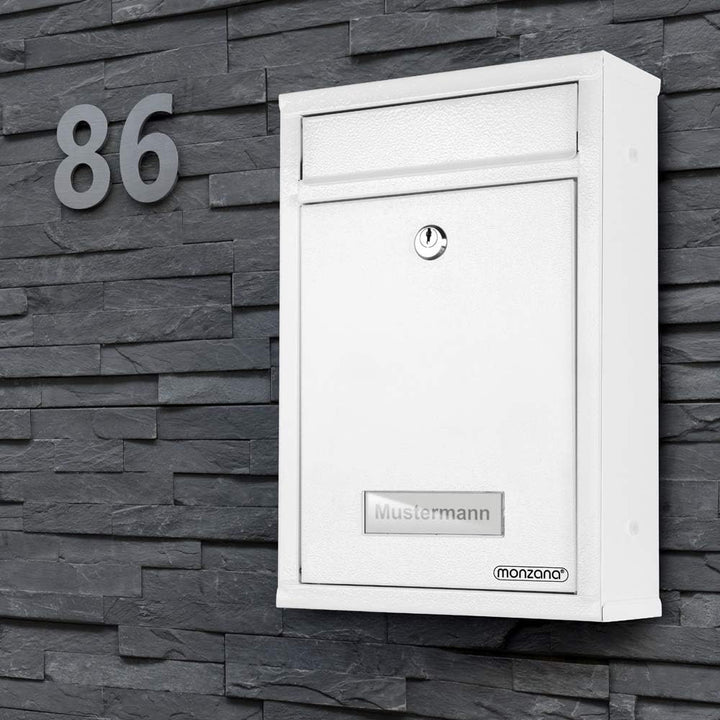 MONZANA® 6X Briefkasten Weiss inkl. 2 Schlüssel Namensschild abschliessbar Mailbox Briefkastenanlage