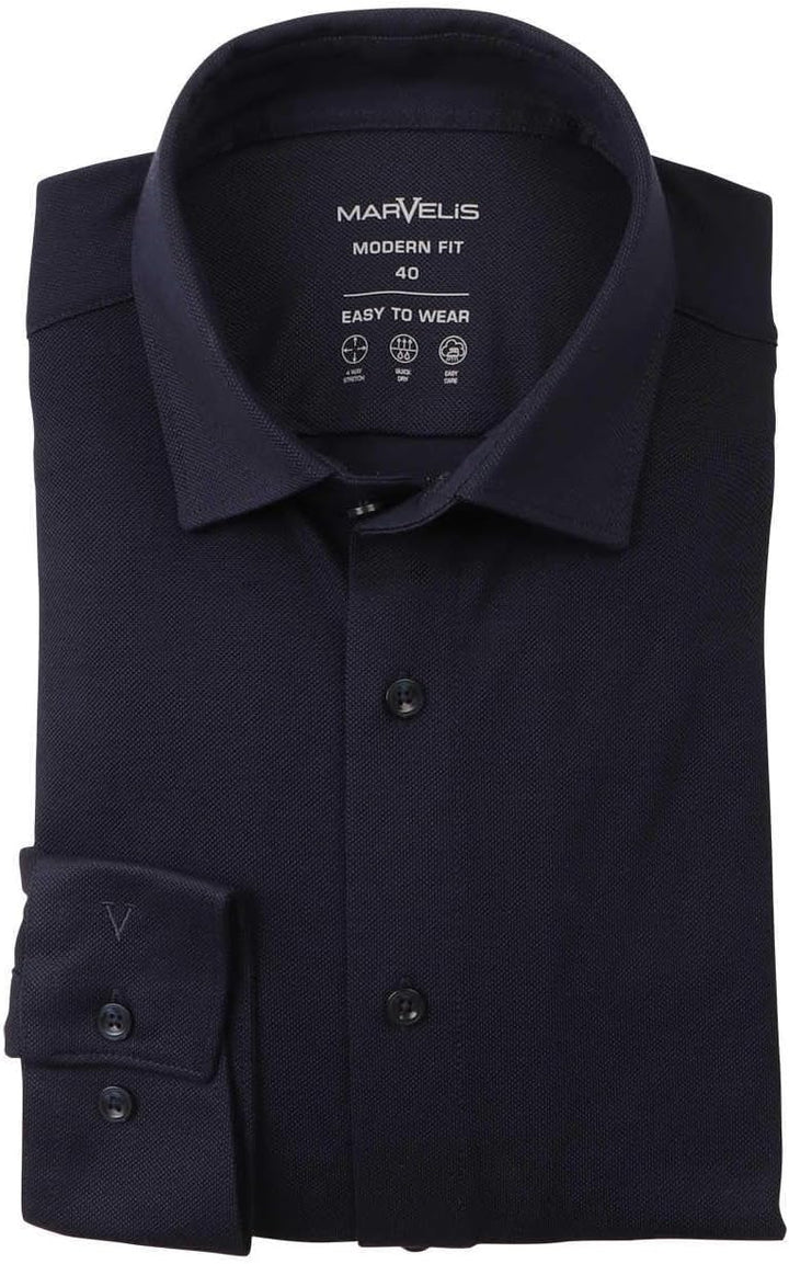 Marvelis Modern Fit Hemd Langarm New Kent Kragen Jersey Nachtblau Grösse 39