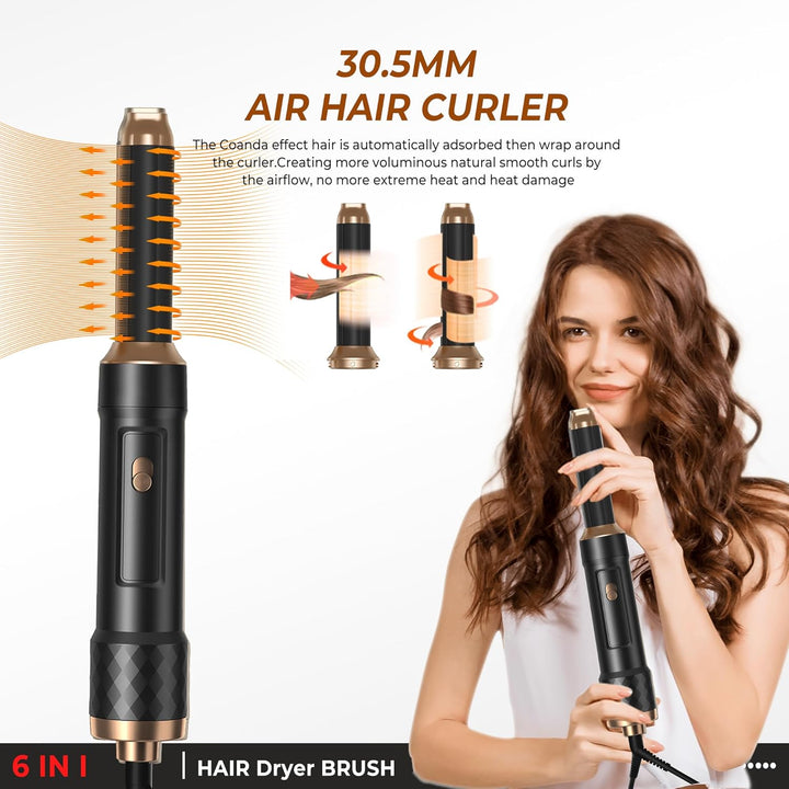Airstyler Set 6 in 1 Warmluftbürste Set, 1000W Haarstyler Stylingbürsten Set mit Haartrockner, Rundb